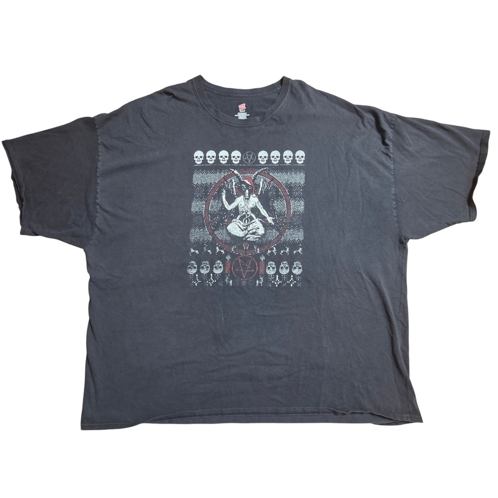 Hanes Baphomet Christmas Pentagram Skulls Graphic T-Shirt 5XL Occult Gothic